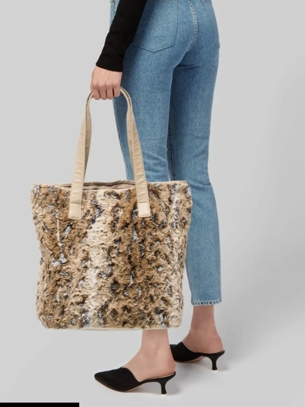 dennis basso Faux Fur Tote in Beige and Cream Multitone